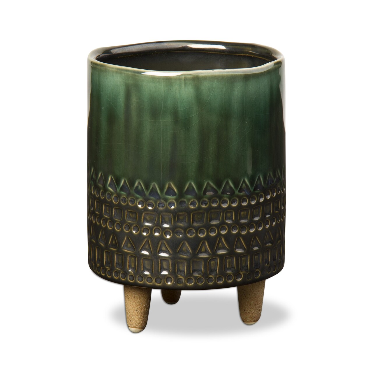 Companero Small Emerald Green Ceramic Planter Pot for Garden 4.82 in x 4.82 in x 6.5 in Easy Clean